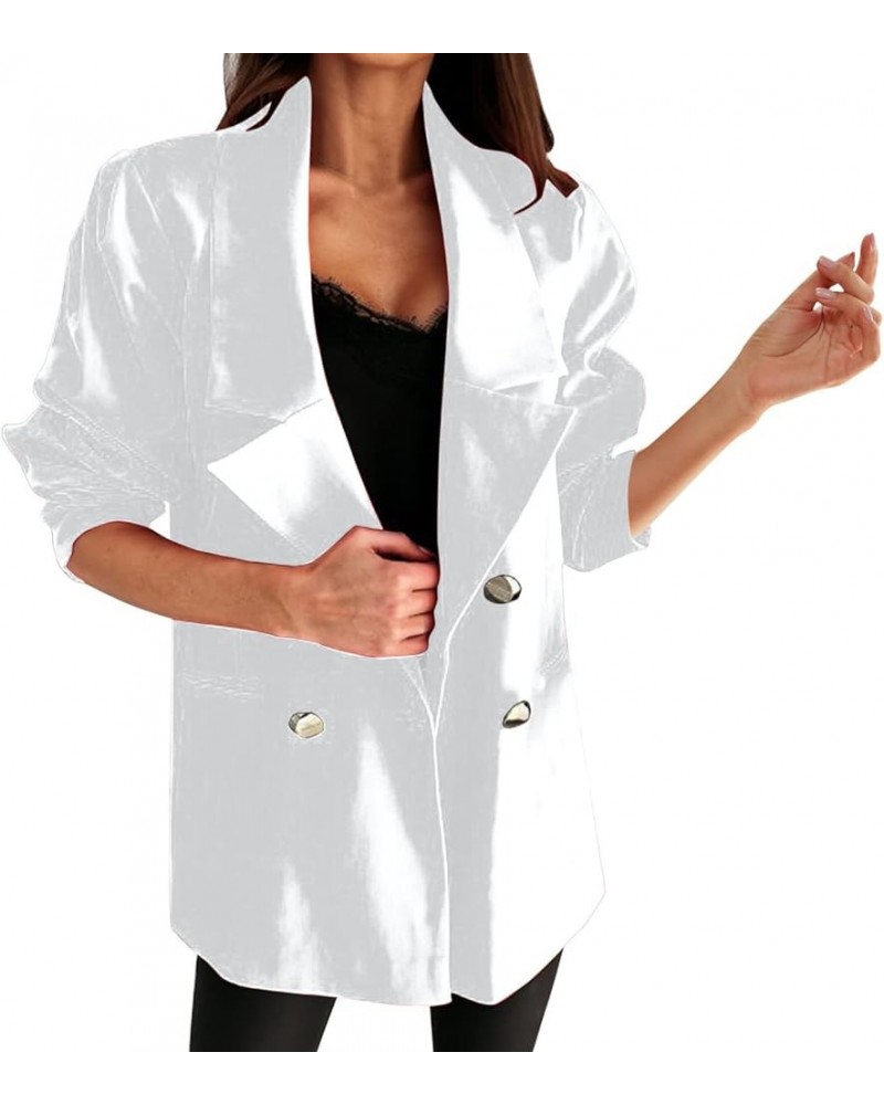 Blazers for Women,Women Long Cape Cloak Open Front Cardigans Trench Duster Solid Color Office Suit Blazer Coat A9 white $13.7...