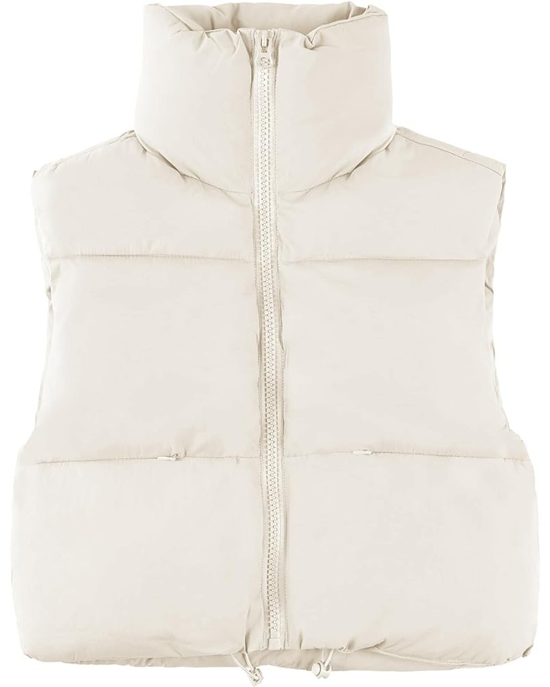 Womens Cropped Puffer Vest Zip Up Stand Collar Sleeveless Crop Padded Vests Gilet Beige $13.20 Vests