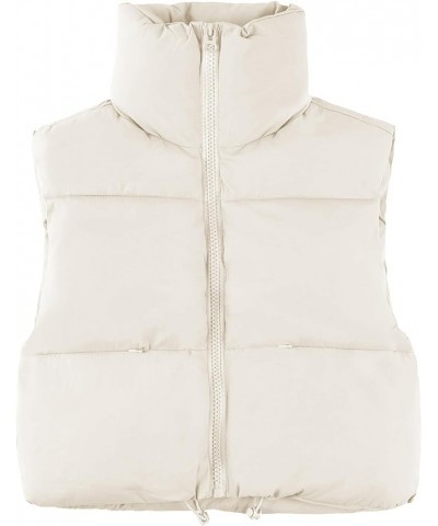 Womens Cropped Puffer Vest Zip Up Stand Collar Sleeveless Crop Padded Vests Gilet Beige $13.20 Vests