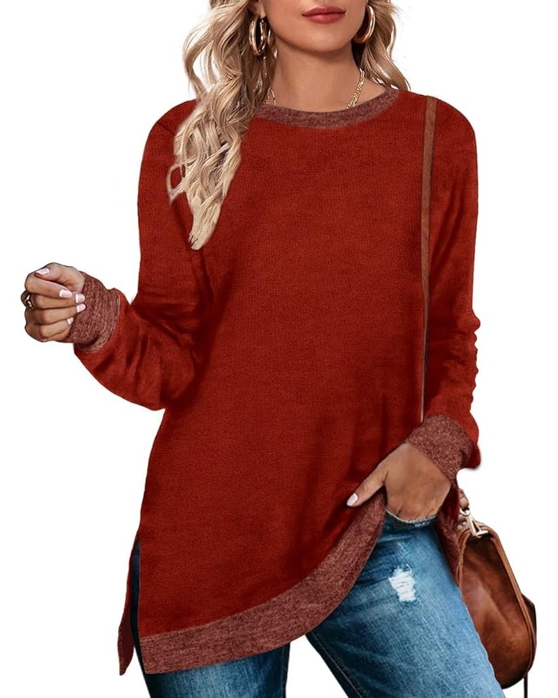 Women's Long Sleeve Sweatshirts Color Block Crewneck Sweaters Tunic Tops D-brown Orange $10.61 Hoodies & Sweatshirts