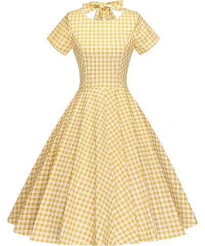 Womens 1950s Vintage Retro Party Swing Pocket Rockabillty Stretchy Dress Yellow Plaid $17.64 Dresses