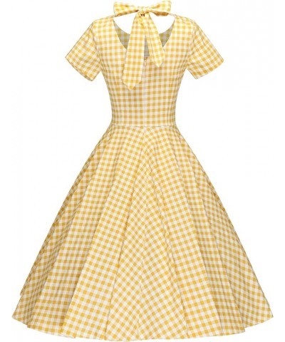 Womens 1950s Vintage Retro Party Swing Pocket Rockabillty Stretchy Dress Yellow Plaid $17.64 Dresses