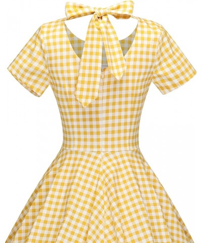 Womens 1950s Vintage Retro Party Swing Pocket Rockabillty Stretchy Dress Yellow Plaid $17.64 Dresses