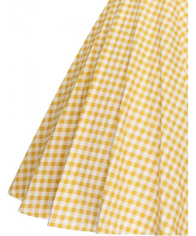 Womens 1950s Vintage Retro Party Swing Pocket Rockabillty Stretchy Dress Yellow Plaid $17.64 Dresses