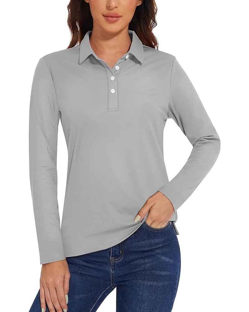 Women's Polo Shirts Long Sleeve T-Shirt UPF 50+ Quick Dry 4-Button Performance Golf Shirts Light Grey $16.31 Shirts