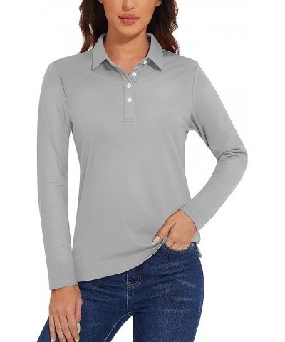 Women's Polo Shirts Long Sleeve T-Shirt UPF 50+ Quick Dry 4-Button Performance Golf Shirts Light Grey $16.31 Shirts