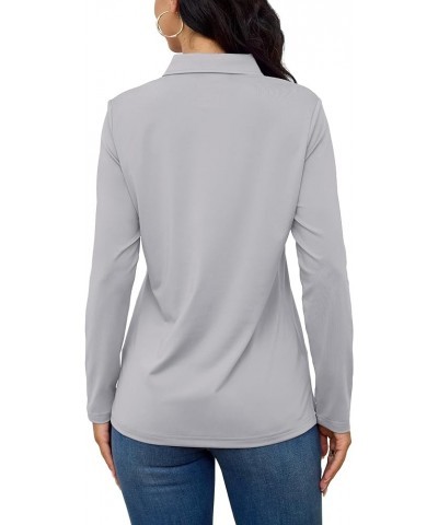 Women's Polo Shirts Long Sleeve T-Shirt UPF 50+ Quick Dry 4-Button Performance Golf Shirts Light Grey $16.31 Shirts