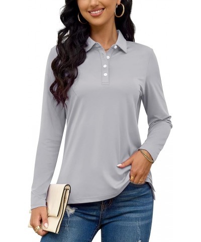 Women's Polo Shirts Long Sleeve T-Shirt UPF 50+ Quick Dry 4-Button Performance Golf Shirts Light Grey $16.31 Shirts