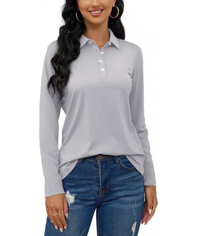 Women's Polo Shirts Long Sleeve T-Shirt UPF 50+ Quick Dry 4-Button Performance Golf Shirts Light Grey $16.31 Shirts