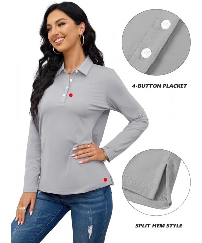 Women's Polo Shirts Long Sleeve T-Shirt UPF 50+ Quick Dry 4-Button Performance Golf Shirts Light Grey $16.31 Shirts