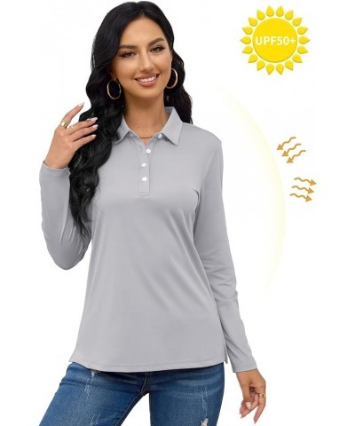 Women's Polo Shirts Long Sleeve T-Shirt UPF 50+ Quick Dry 4-Button Performance Golf Shirts Light Grey $16.31 Shirts