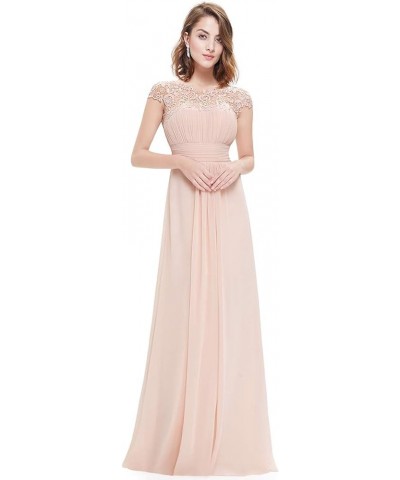 Women's Cap Sleeve Ruched Lace Round Neck Chiffon Formal Evening Gowns 09993-US Blush $36.07 Dresses