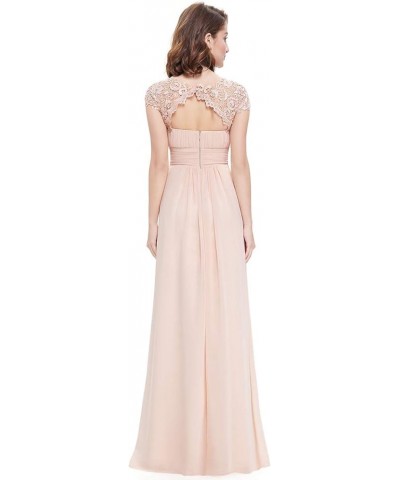 Women's Cap Sleeve Ruched Lace Round Neck Chiffon Formal Evening Gowns 09993-US Blush $36.07 Dresses