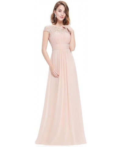 Women's Cap Sleeve Ruched Lace Round Neck Chiffon Formal Evening Gowns 09993-US Blush $36.07 Dresses