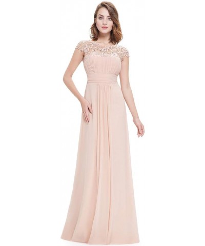 Women's Cap Sleeve Ruched Lace Round Neck Chiffon Formal Evening Gowns 09993-US Blush $36.07 Dresses