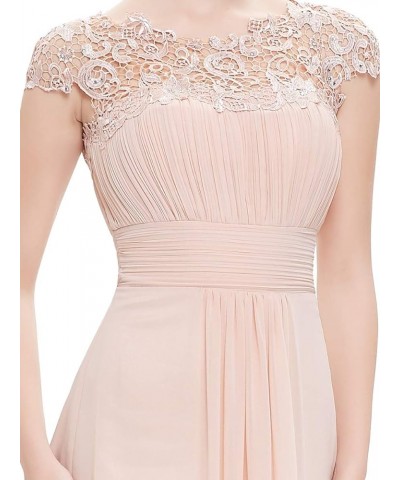 Women's Cap Sleeve Ruched Lace Round Neck Chiffon Formal Evening Gowns 09993-US Blush $36.07 Dresses