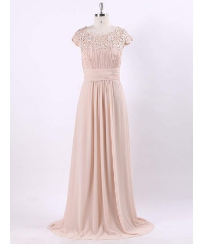 Women's Cap Sleeve Ruched Lace Round Neck Chiffon Formal Evening Gowns 09993-US Blush $36.07 Dresses