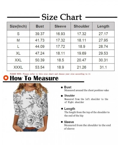 3/4 Sleeve Shirts for Women 2023 Casual Tops for Women Summer Floral Printed Round Neck Pullover Trendy Loose T-Shirt 01-mult...