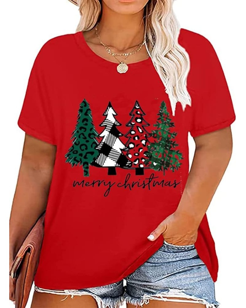 Plus Size Christmas Tshirt Womens Buffalo Plaid Merry Christmas Graphic tee Leopard Plaid Xmas Tree Short Sleeve Red-1 $11.04...