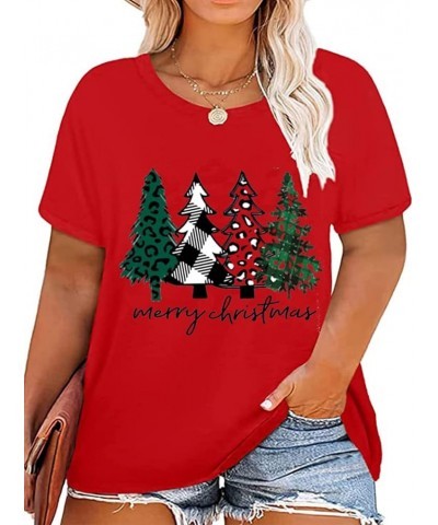 Plus Size Christmas Tshirt Womens Buffalo Plaid Merry Christmas Graphic tee Leopard Plaid Xmas Tree Short Sleeve Red-1 $11.04...