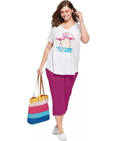 Women's Plus Size Two-Piece V-Neck Tunic & Capri Set Vivid Red Stars $17.29 Pants