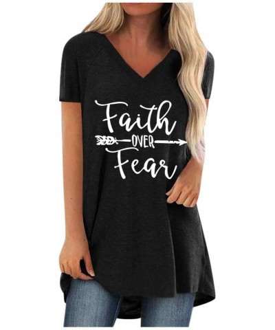 Womens Long Tunics or Tops to Wear with Leggings Short/Long Sleeve Blouses Shirts V Neck Black Faith3 $13.20 Tops