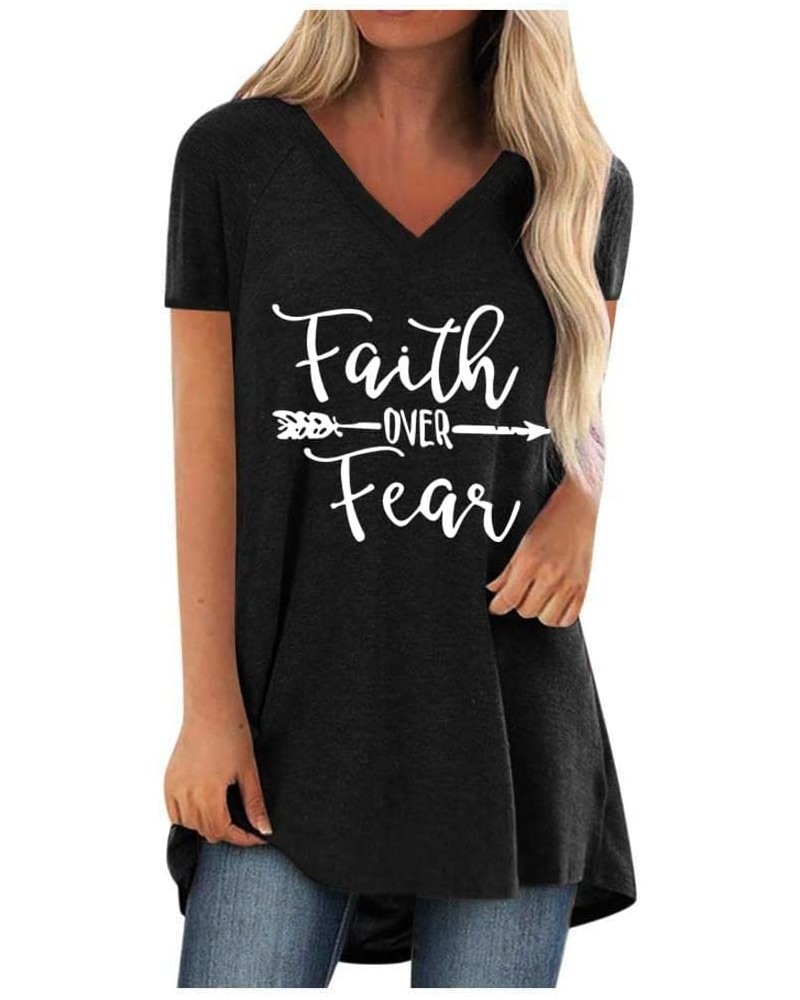 Womens Long Tunics or Tops to Wear with Leggings Short/Long Sleeve Blouses Shirts V Neck Black Faith3 $13.20 Tops