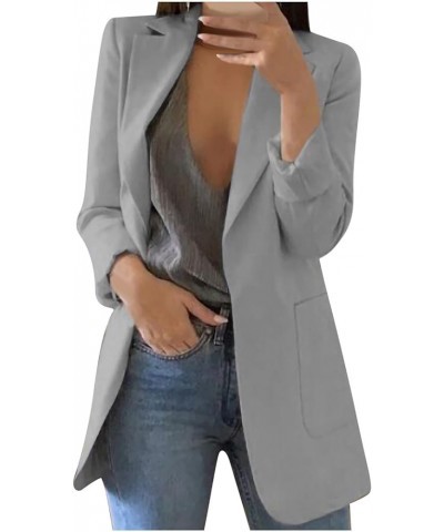 Blazer Jackets for Women Solid Turndown Collar Suit Coat Casual Long Sleeve Open Front Slim Fit Cardigan Outerwear A1-silver ...