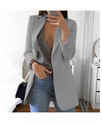 Blazer Jackets for Women Solid Turndown Collar Suit Coat Casual Long Sleeve Open Front Slim Fit Cardigan Outerwear A1-silver ...