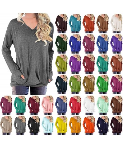 Oversized Tshirts Shirts for Women Long Sleeve Basic Shirt 2023 Teacher Outfit Solid Casual Crew Neck Tops Blouse 02 Gray $6....