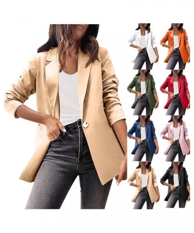 Solid Color Blazers Women Fitted Coats Elegant Office Work Blazer Jackets Long Sleeve Button Down Shirts Spring Outwear Navy ...