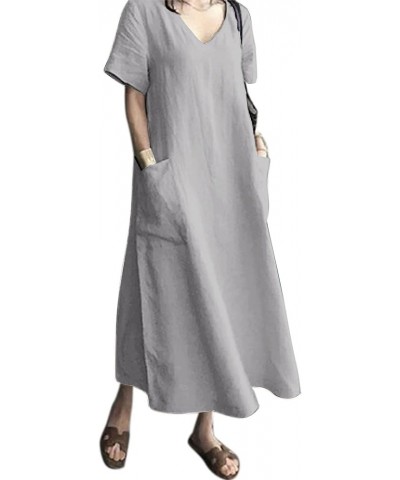 Women's Maxi Dress Solid Plus Size Loose Cotton Linen Long Dresses with Pockets 01-light Grey $14.84 Swimsuits