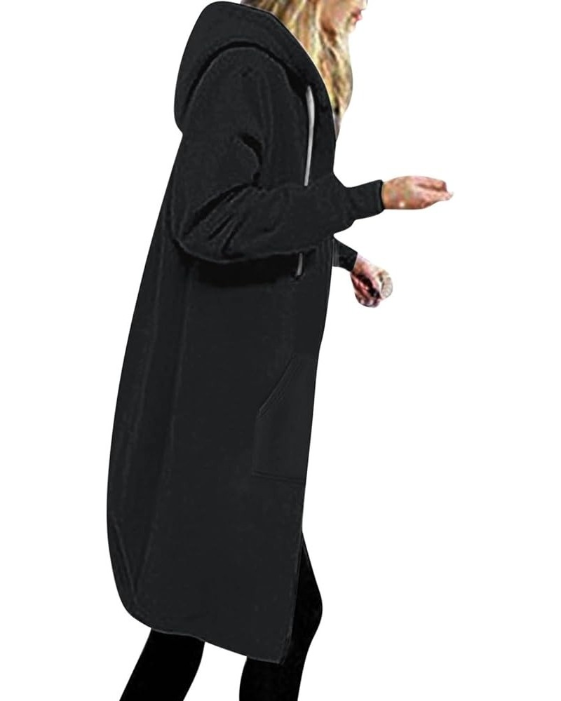 Womens Winter Long Hoodie Sherpa Lined Warm Tunic Sweatshirt Dress Casual Zip Front Cardigan Jackets Fleece Caot Black $18.29...