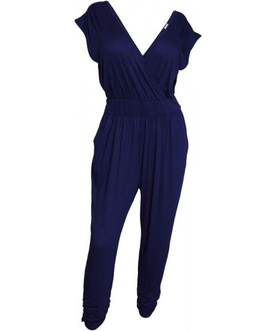 eVogues Plus Size Deep V-Neck Jumpsuit Navy 19713 $16.34 Jumpsuits