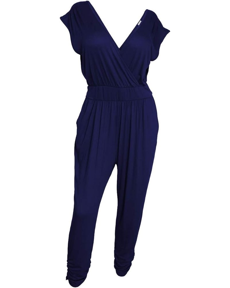 eVogues Plus Size Deep V-Neck Jumpsuit Navy 19713 $16.34 Jumpsuits