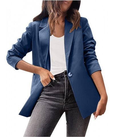 Solid Color Blazers Women Fitted Coats Elegant Office Work Blazer Jackets Long Sleeve Button Down Shirts Spring Outwear Navy ...