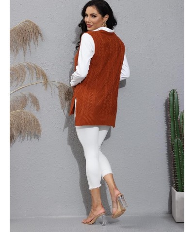 Women’s Oversized Sweater Vest V Neck Sleeveless Plaid Cable Knit Tank Top Sweaters Brown $21.23 Sweaters