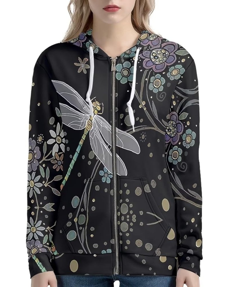 Women Hoodie Full Zip Up Hooded Sweatshirt Long Sleeve Casual Oversize Hoodie Jacket Flower Dragonfly $23.36 Hoodies & Sweats...