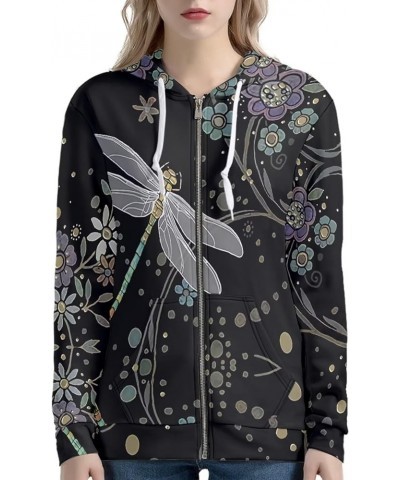 Women Hoodie Full Zip Up Hooded Sweatshirt Long Sleeve Casual Oversize Hoodie Jacket Flower Dragonfly $23.36 Hoodies & Sweats...