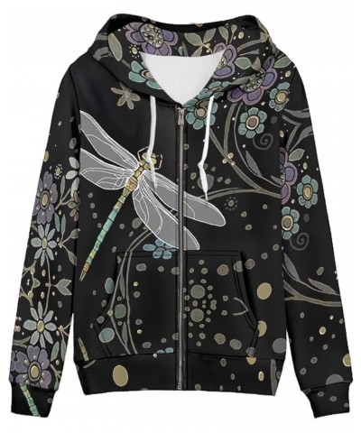 Women Hoodie Full Zip Up Hooded Sweatshirt Long Sleeve Casual Oversize Hoodie Jacket Flower Dragonfly $23.36 Hoodies & Sweats...