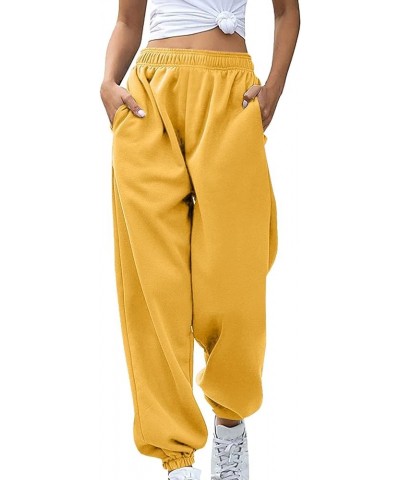 Womens Stretch Pants Elastic Waist Casual Loose Foot Fleece Sweatpants Women's Running Pants Flowy Pajama Pants Plus D-yellow...