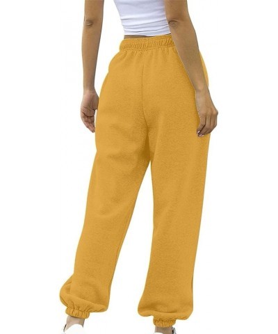 Womens Stretch Pants Elastic Waist Casual Loose Foot Fleece Sweatpants Women's Running Pants Flowy Pajama Pants Plus D-yellow...