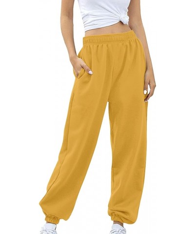 Womens Stretch Pants Elastic Waist Casual Loose Foot Fleece Sweatpants Women's Running Pants Flowy Pajama Pants Plus D-yellow...