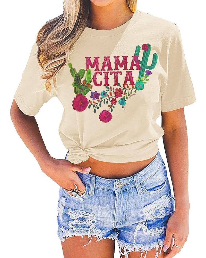 Mamacita T-Shirt for Women Flowers Cactus Letter Print Graphic Tees Casual Summer Vacation Short Sleeve Shirt Tops Apricot $1...