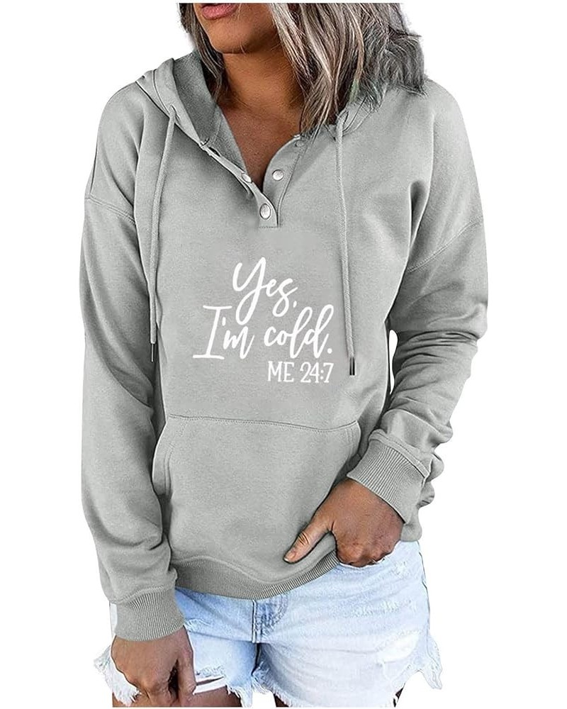 Womens Casual Hoodies Pullover Tops Drawstring Long Sleeve Button Down Sweatshirts 2023 Fall Clothes With Pocket 02-gray $9.2...