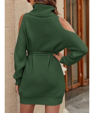 Women's Long Sleeve Turtleneck Off Shoulder Sweater Dresses Knit Casual Stretchy Pullover Dress with Belt Dark Green $9.87 Sw...