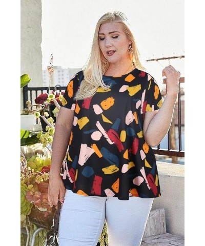 Plus Size Tops for Women Tunic Floral Casual Short Sleeves T Shirts Flowy Blouses Color Print Black $10.32 Tops