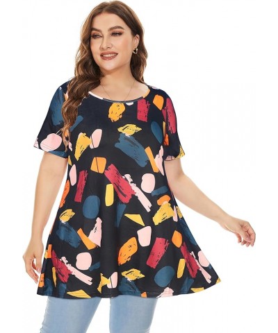 Plus Size Tops for Women Tunic Floral Casual Short Sleeves T Shirts Flowy Blouses Color Print Black $10.32 Tops