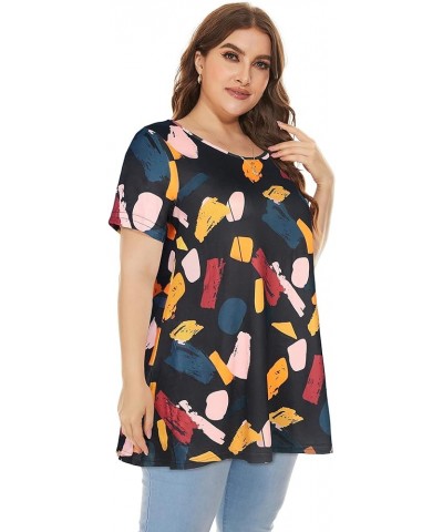 Plus Size Tops for Women Tunic Floral Casual Short Sleeves T Shirts Flowy Blouses Color Print Black $10.32 Tops