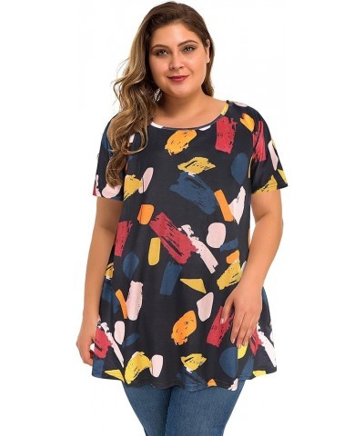 Plus Size Tops for Women Tunic Floral Casual Short Sleeves T Shirts Flowy Blouses Color Print Black $10.32 Tops